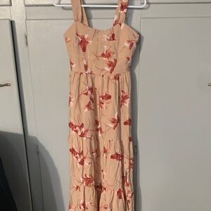 Sincerely Jules Peach Maxi Dress with Red Floral Print